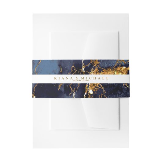 大理石グリッター結婚ズネイビーブルー金ゴールドV2 ID644 招待状ベリーバンド (正面例)