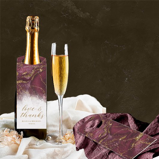 大理石グリッター結婚ズ感謝していバルガンディ金ゴールドID644 ボトルネックタグ