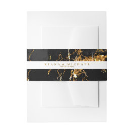 大理石グリッター結婚ズ黒金ゴールドV2 ID644 招待状ベリーバンド