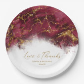 大理石グリッター結婚ズBurgundy金ゴールドID644 ペーパープレート (正面)
