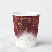 大理石グリッター結婚ズBurgundy金ゴールドID644 紙コップ (裏面)