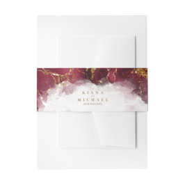 大理石グリッター結婚ズBurgundy金ゴールドV1 ID644 招待状ベリーバンド