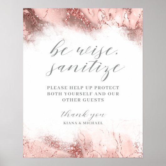 大理石グリッター結婚ズSanitizeバラ金ゴールドID644 ポスター (正面)