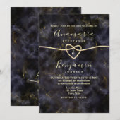 大理石グリッター ゴールド ブラック ウェディング 招待状 (正面/裏面)