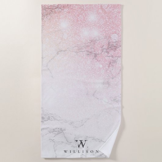 大理石グリッター パーソナライズされた ビーチタオル (正面)