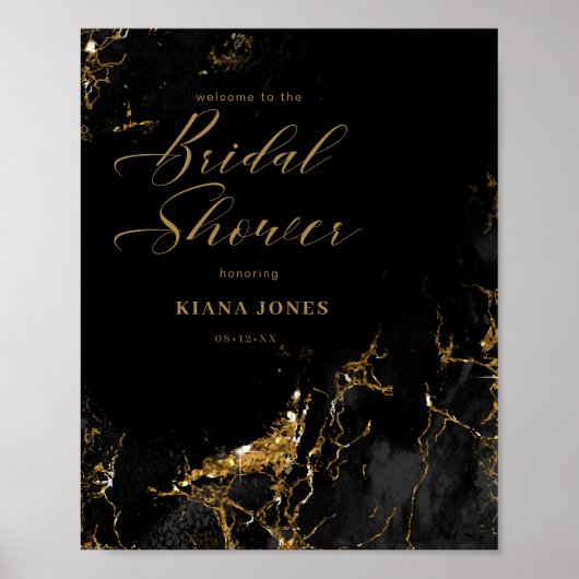 大理石グリッター ブライダルシャワー ブラックゴールド ID644 ポスター (正面)