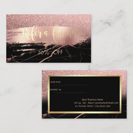 大理石グリッター、ブラシストローク、フレーム紹介カード 紹介カード (正面/裏面)