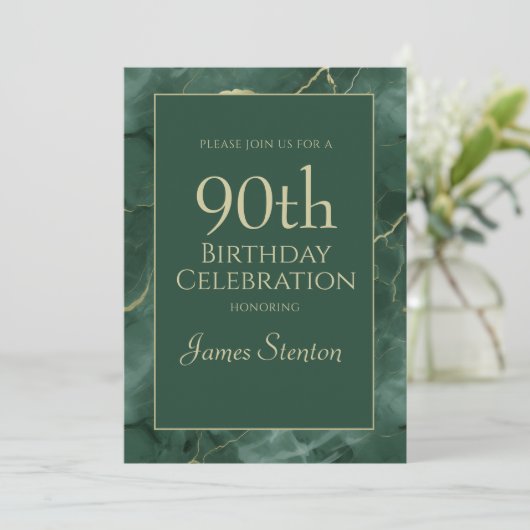 大理石グリーン 90歳の誕生日 招待状 (スタンド正面)