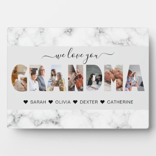 大理石グレイ私たちはあなたの祖母の写真コラージュ大好き フォトプラーク (正面)