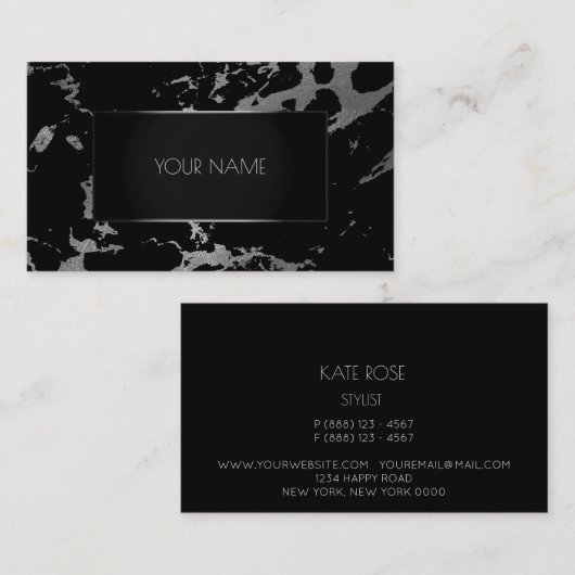 大理石グレーブラックシルバー金ゴールド抽象芸術グラファイト 名刺 (正面/裏面)