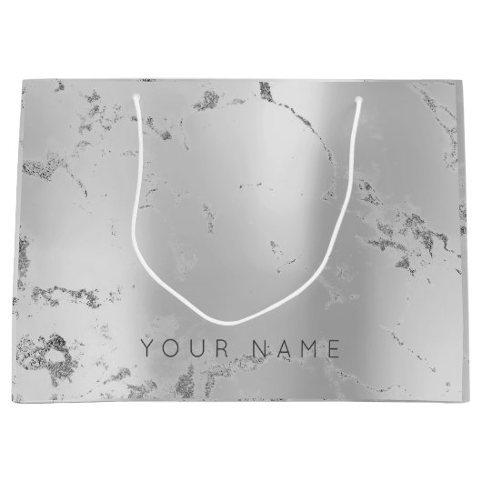大理石グレーメタリックスチールラックス抽象芸術銀 ラージペーパーバッグ (正面)
