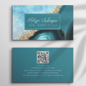 大理石ゲートティール（緑がかった色）金ゴールドグリッターQRコード 名刺