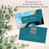 大理石ゲートティール（緑がかった色）金ゴールドグリッターQRコード 名刺