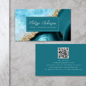 大理石ゲートティール（緑がかった色）金ゴールドグリッターQRコード 名刺