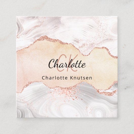 大理石ゲートバラ金ゴールドモノグラムQRコード スクエア名刺 (正面)