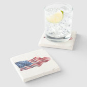 大理石コースターとアメリカ国旗のデザイン ストーンコースター (横)