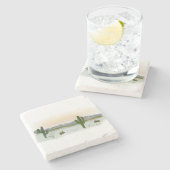 大理石コースター | 砂漠の山々と夕焼け ストーンコースター (横)