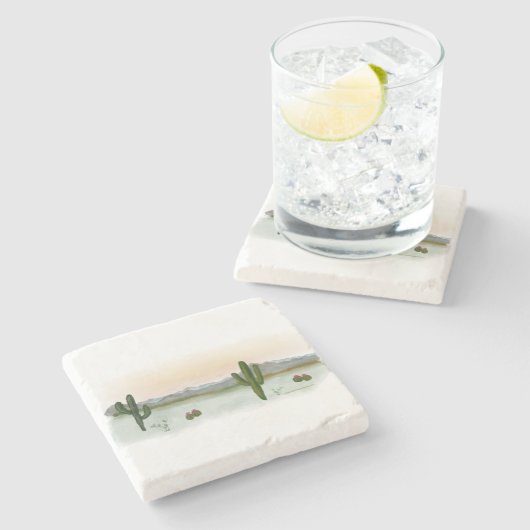 大理石コースター | 砂漠の山々と夕焼け ストーンコースター (横)