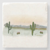 大理石コースター | 砂漠の山々と夕焼け ストーンコースター (正面)