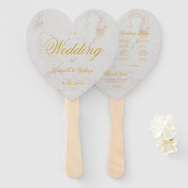 大理石ゴールドカリグラフィーハートウェディングプログラム ハンドファン