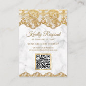 大理石ゴールドフォイルレースQRコードRSVPの結婚ウェブサイト エンクロージャーカード (正面)
