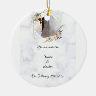 大理石ゴールドフラワーのエレガントな結婚式招待状 セラミックオーナメント