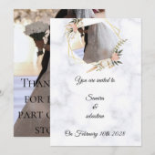 大理石ゴールドフラワーのエレガントな結婚式招待状 招待状 (正面/裏面)