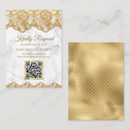 大理石ゴールドホイルレースQRコードRSVP結婚式ウェブサイト エンクロージャーカード