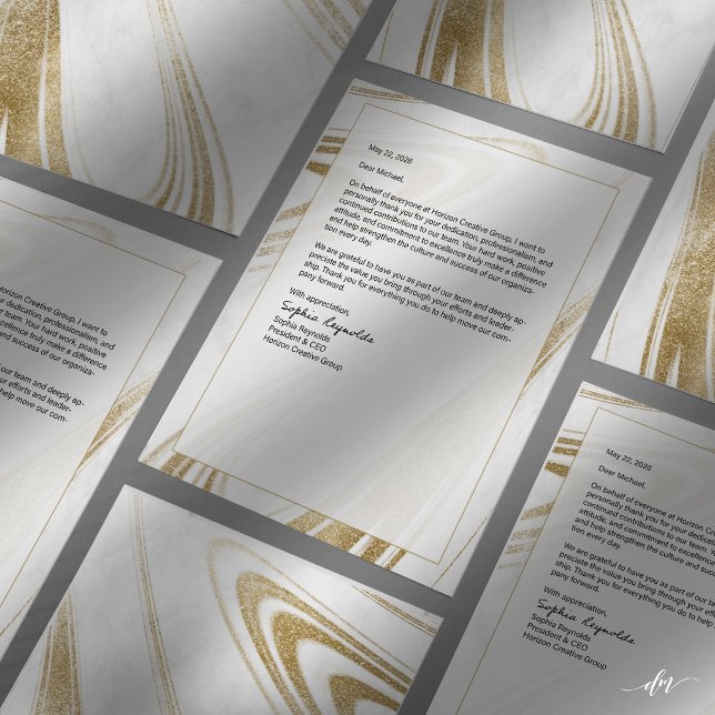 大理石ゴールド レターヘッド (Two-sided letterhead layout for structured, polished business correspondence.)