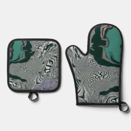 大理石サイケデリック旋回 鍋つかみ&鍋敷きセット