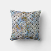 大理石シェルデザインアールデコブルー金ゴールドクッション クッション (正面)