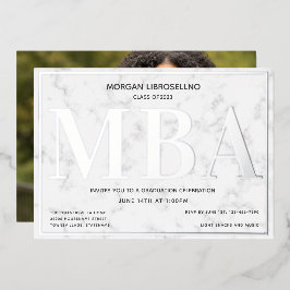 大理石シルバーフォトMBA卒業 箔招待状