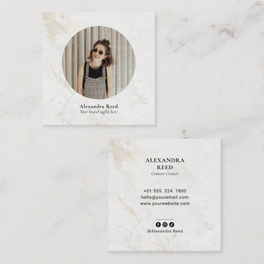 大理石シンプル製モダン写真ソーシャルメディア スクエア名刺 (正面/裏面)