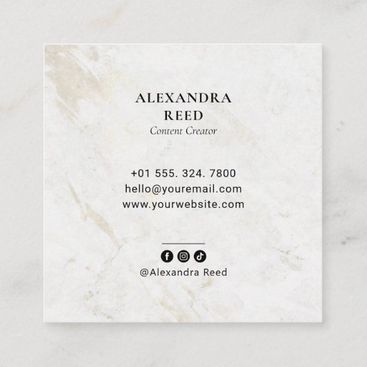 大理石シンプル製モダン写真ソーシャルメディア スクエア名刺 (裏面)