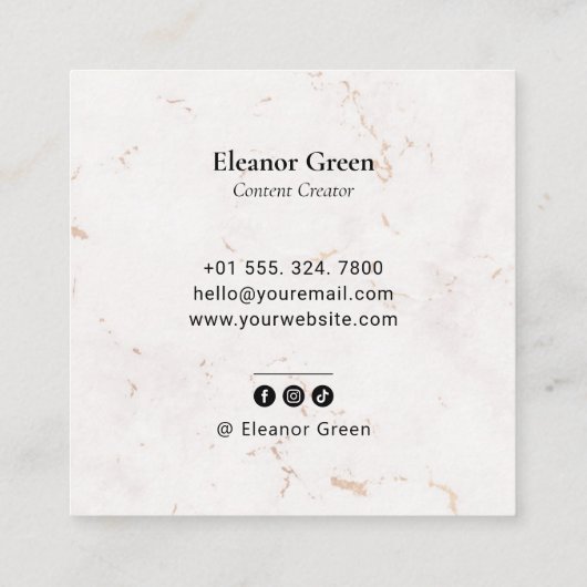 大理石シンプル製モダン写真ソーシャルメディア スクエア名刺 (裏面)