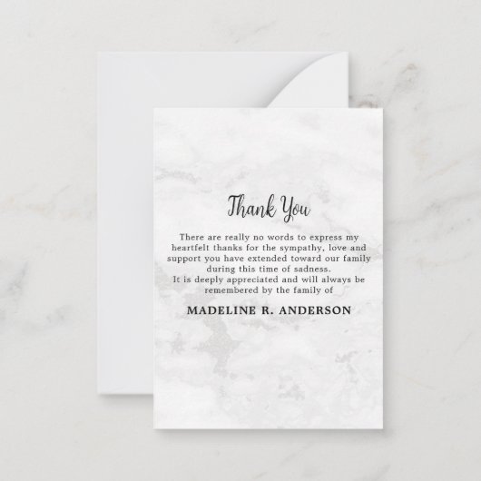 大理石シンプル記念写真葬式 ノートカード (裏面)