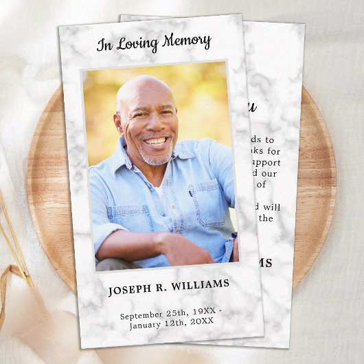 大理石シンプル記念写真葬式 ノートカード