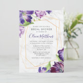 大理石ジオメトリック金ゴールドパープルチューリップブライダルシャワー 招待状 (スタンド正面)