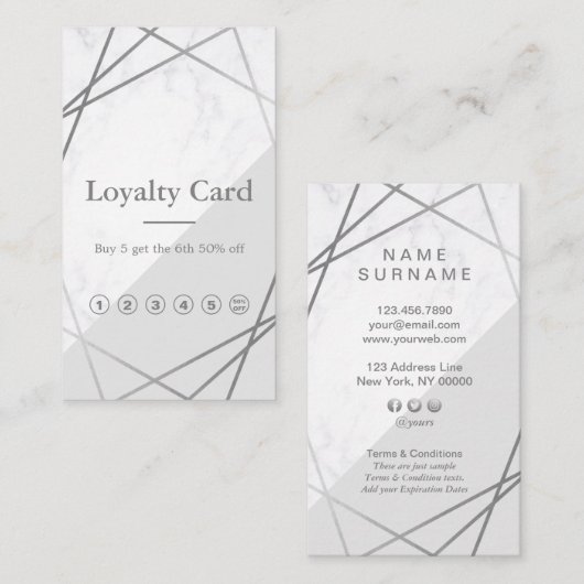大理石ジモダンオメトリシルバーグレーロイヤリティ 名刺 (正面/裏面)