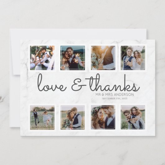 大理石スクリプトフォトコラージュ愛感謝してい& サンキューカード (正面)