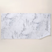 大理石スタイリッシュフェイクテクスチャの名前をカスタムする付き外観 ビーチタオル (正面)