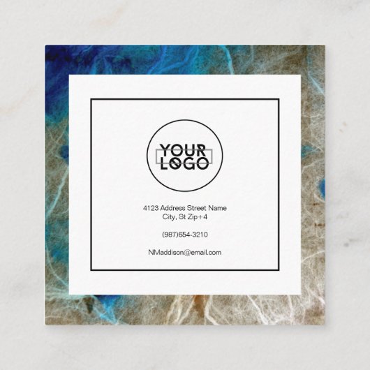 大理石スタイリッシュ抽象芸術モダンターコイズ スクエア名刺 (裏面)