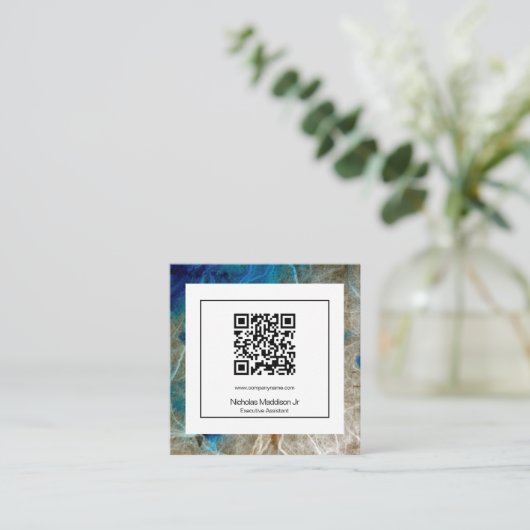 大理石スタイリッシュ抽象芸術モダンターコイズ スクエア名刺 (スタンド正面)