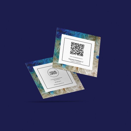 大理石スタイリッシュ抽象芸術モダンターコイズ スクエア名刺