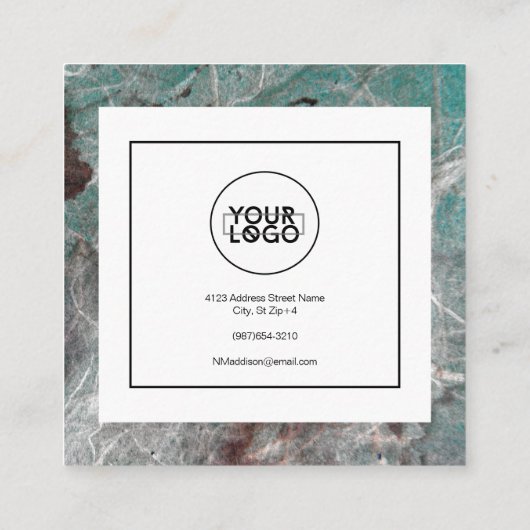大理石スタイリッシュ抽象芸術モダンミント スクエア名刺 (裏面)