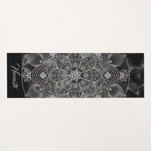 大理石スタイリッシュ黒白フローラ曼荼羅 ヨガマット (裏面(横))