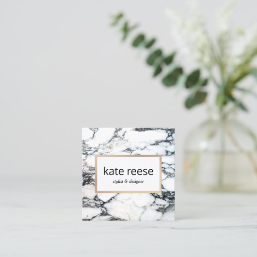 大理石スタイリッシュ黒白大理石 スクエア名刺 (スタンド正面)