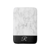 大理石スタイル白黒モノグラムイニシャル バスマット (正面縦)