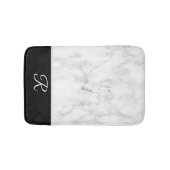 大理石スタイル白黒モノグラムイニシャル バスマット (正面)