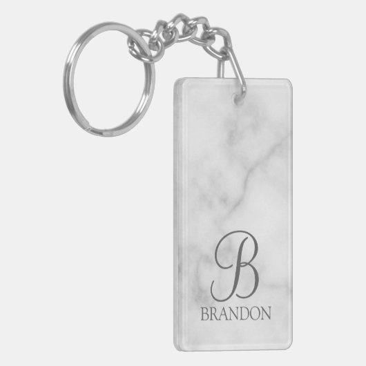 大理石スパーソナライズされたクリプトのモノグラムと名前 キーホルダー (正面左)